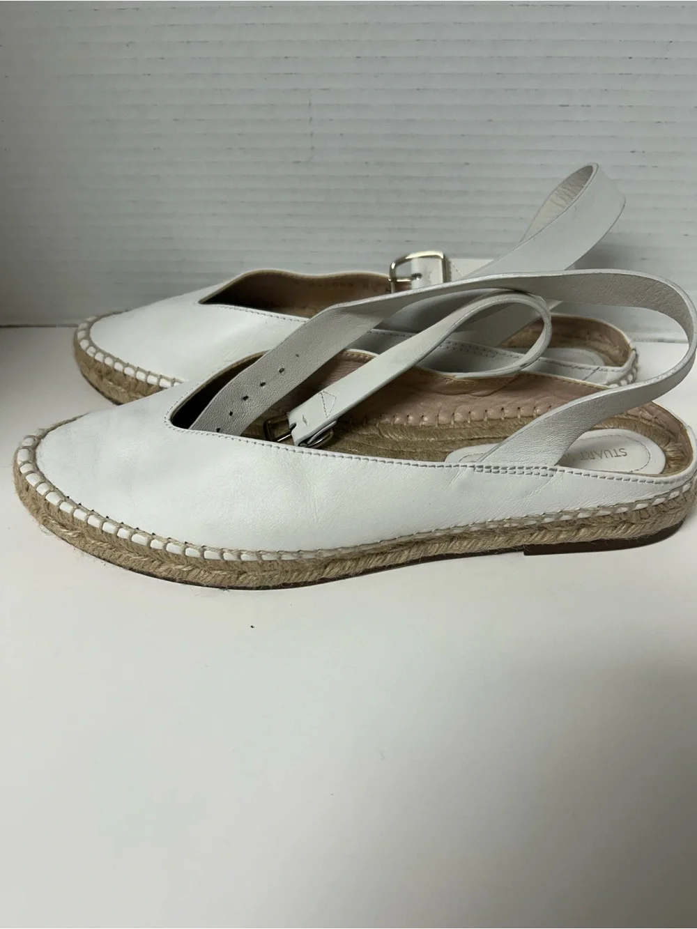Stuart Weitzman White Leather Toga Ankle Wrap Espadrille Flats Size 8.5 M